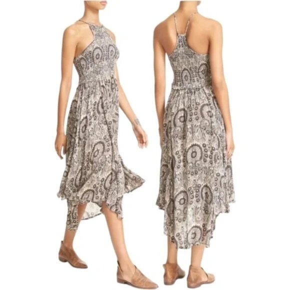 FREE PEOPLE SEASONS IN THE SUN PAISLEY FLORAL HALTER MIDI DRESS - Picture 1 of 7